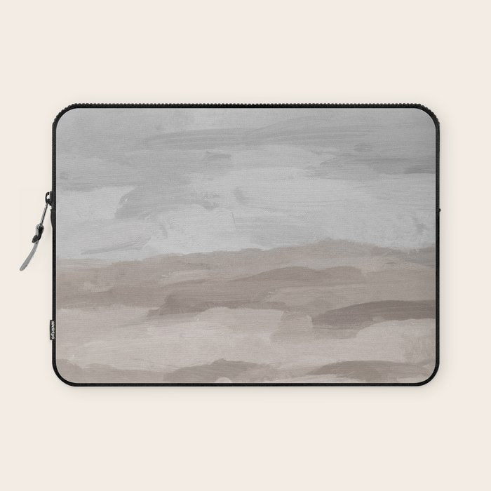 Sands of Time II - Gray Stormy Clouds Beige Sandy Beach Coastal Ocean Abstract Nature Painting Laptop Sleeve Gallery Image 1