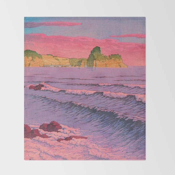 Morning Sea at Shiribeshi by Kawase Hasui Throw Blanket Gallery Image 2
