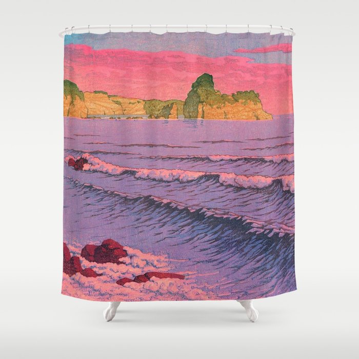 Morning Sea at Shiribeshi by Kawase Hasui Shower Curtain Gallery Image 1