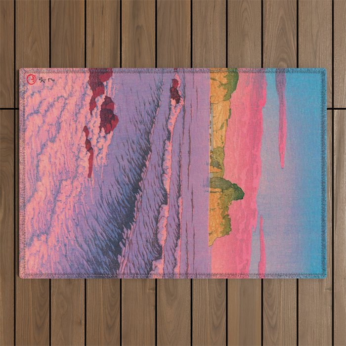 Morning Sea at Shiribeshi by Kawase Hasui Outdoor Rug Gallery Image 1