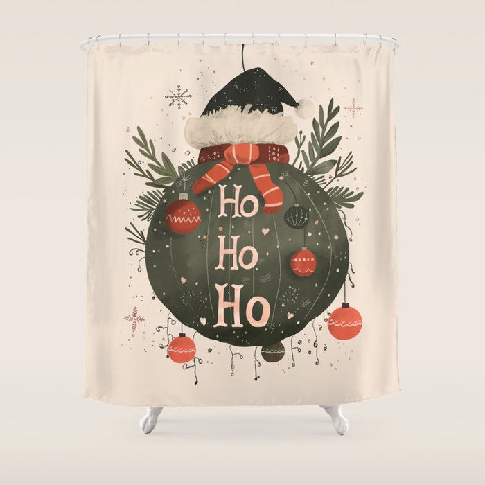 Festive Ho Ho Ho Bauble Shower Curtain Gallery Image 1