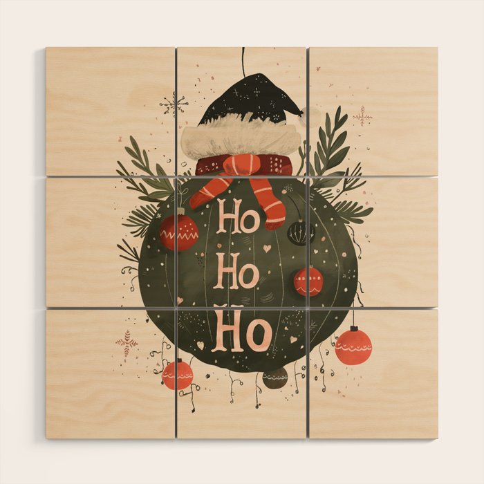 Festive Ho Ho Ho Bauble Wood Wall Art Gallery Image 1