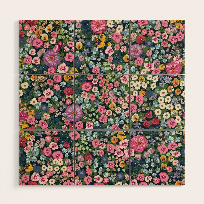 Magical Meadow Boho Hippy Garden Floral Wood Wall Art Gallery Image 1