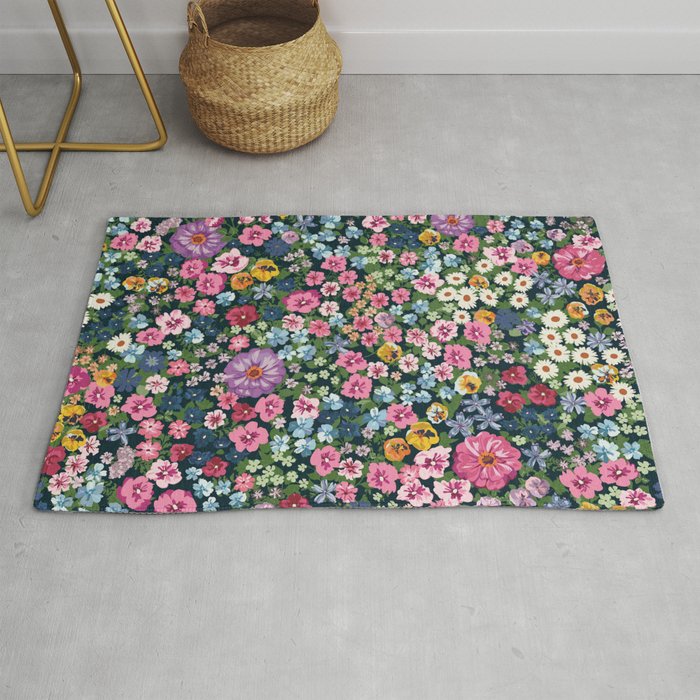 Magical Meadow Boho Hippy Garden Floral Rug Gallery Image 1