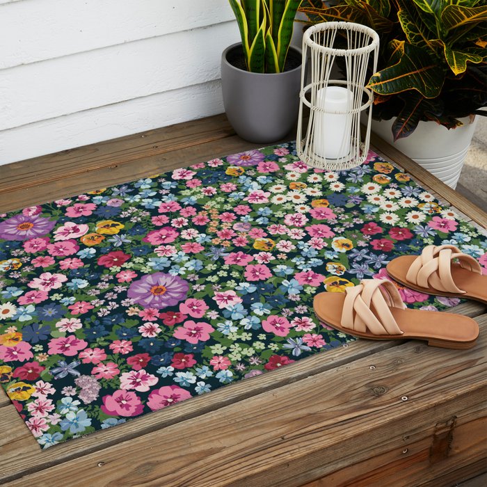 Magical Meadow Boho Hippy Garden Floral Outdoor Rug Gallery Image 2