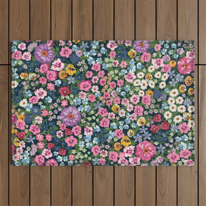 Magical Meadow Boho Hippy Garden Floral Outdoor Rug Gallery Image 1