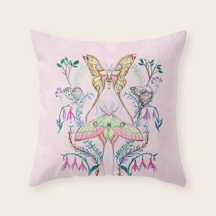 Chinese Moon Moth and Butterflies Throw Pillow Gallery Image 6
