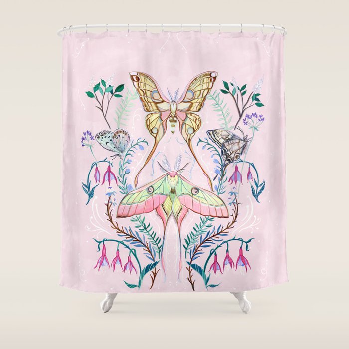 Chinese Moon Moth and Butterflies Shower Curtain Gallery Image 1