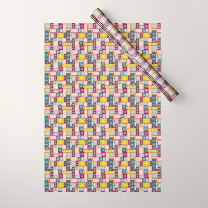 Colorful Geometric Snowflake Tiles Wrapping Paper Gallery Image 1