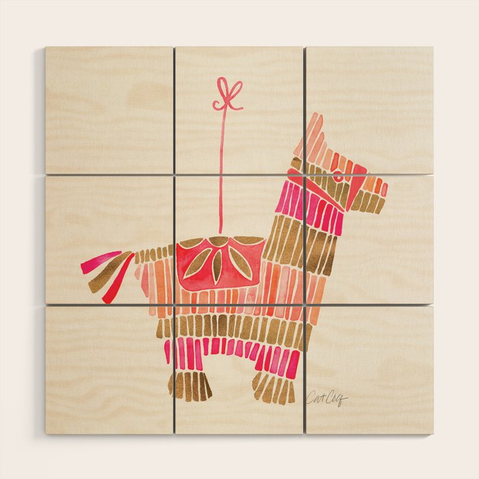 Mexican Donkey PinÌata - Pink & Rose Gold Palette Wood Wall Art Gallery Image 1