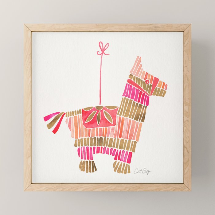 Mexican Donkey PinÌata - Pink & Rose Gold Palette Mini Art Print Gallery Image 1