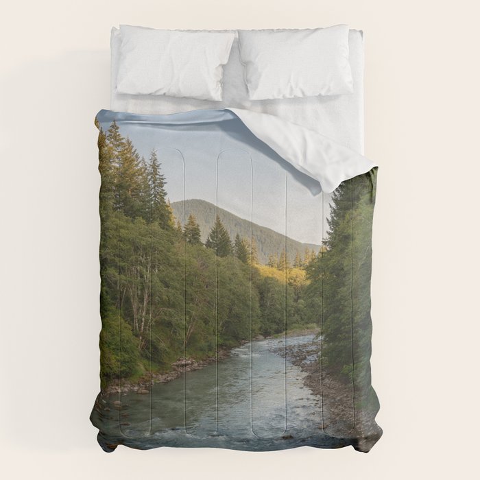 Adventure Forest River II - Pacific Northwest Wanderlust Comforter Gallery Image 1