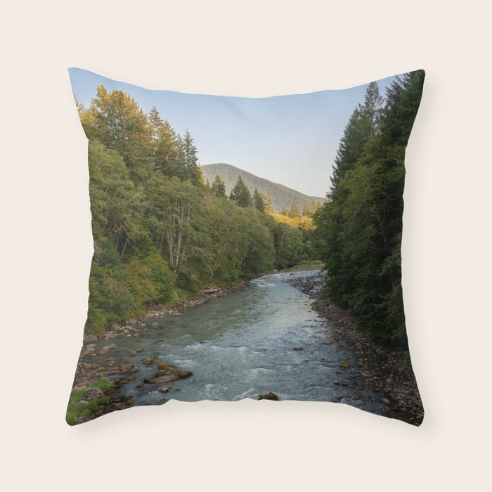 Adventure Forest River II - Pacific Northwest Wanderlust Throw Pillow Gallery Image 1