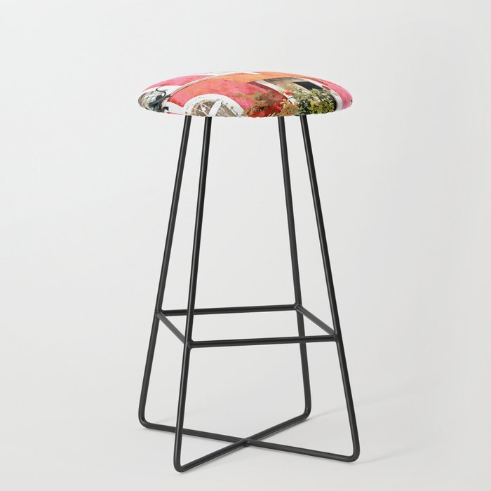 Monkey Business | Watercolor Tropical Goa Architecture Painting | Travel Pastel Pink Blush Building Stool Gallery Image 1