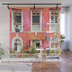 Monkey Business | Watercolor Tropical Goa Architecture Painting | Travel Pastel Pink Blush Building Wall Mural Gallery Image 1