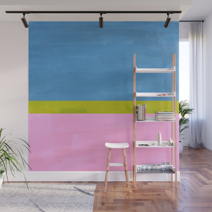 Childhood Dreams Sky Blue Lime Green Pastel Pink Colorfield  Wall Mural Gallery Image 1