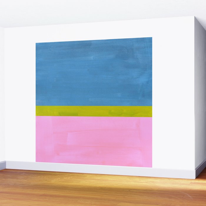 Childhood Dreams Sky Blue Lime Green Pastel Pink Colorfield  Wall Mural Gallery Image 2