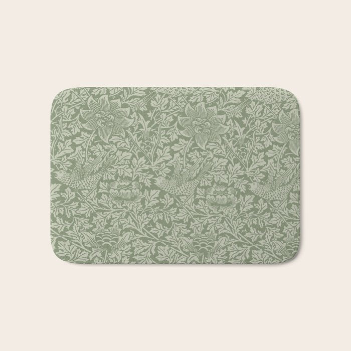 William Morris Bird & Anemone Sage Green Bath Mat Gallery Image 1