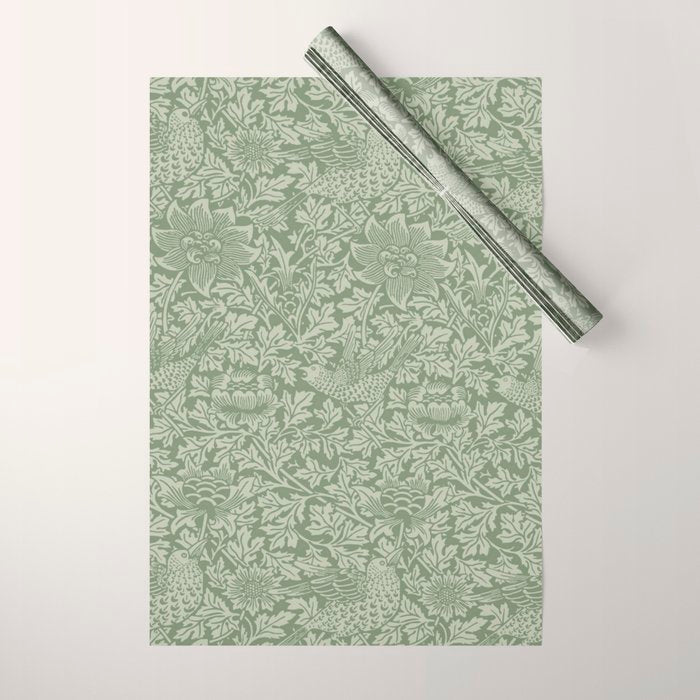 William Morris Bird & Anemone Sage Green Wrapping Paper Gallery Image 1