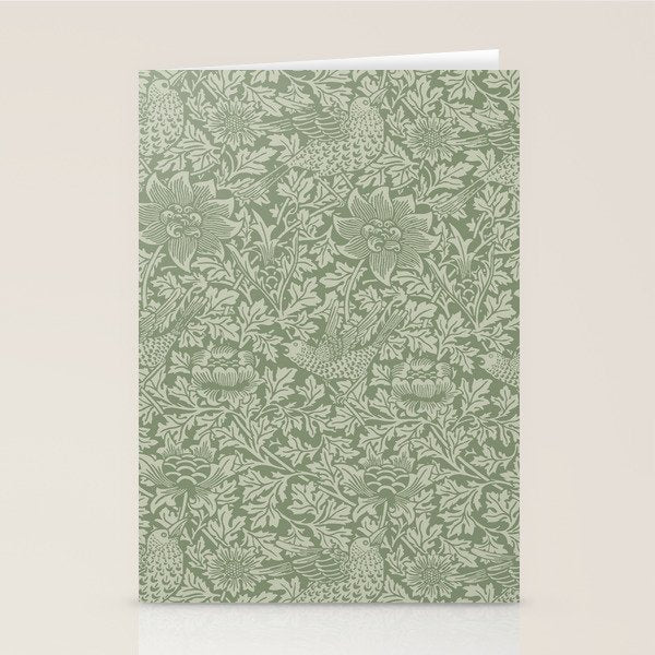 William Morris Bird & Anemone Sage Green Stationery Card Gallery Image 1