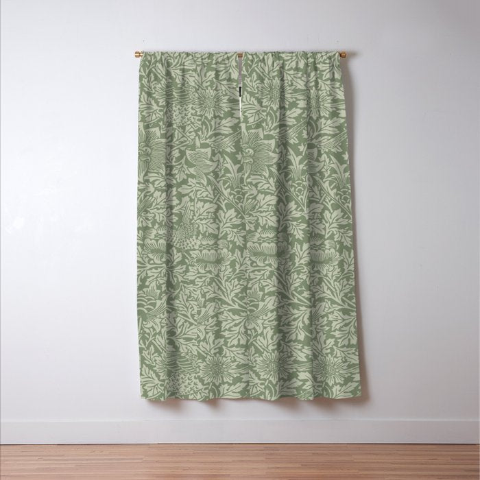 William Morris Bird & Anemone Sage Green Window Curtain Gallery Image 3
