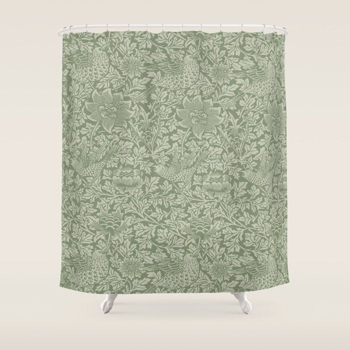 William Morris Bird & Anemone Sage Green Shower Curtain Gallery Image 1