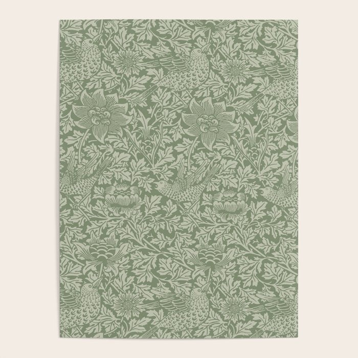 William Morris Bird & Anemone Sage Green Poster Gallery Image 1