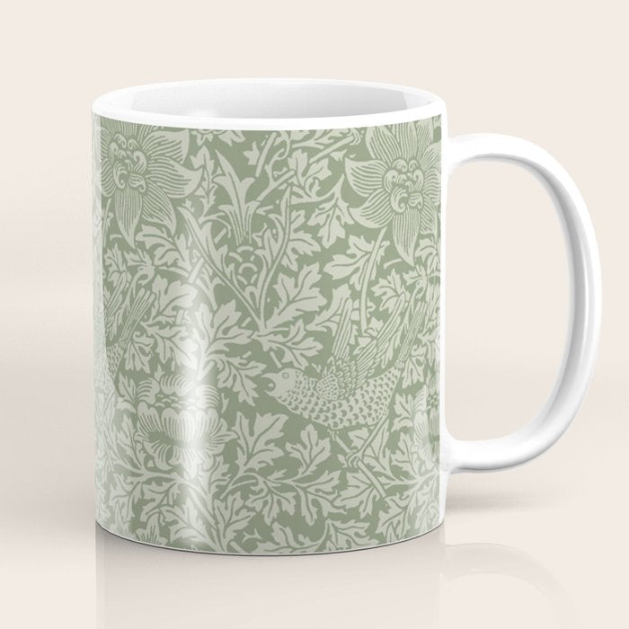 William Morris Bird & Anemone Sage Green Coffee Mug Gallery Image 1