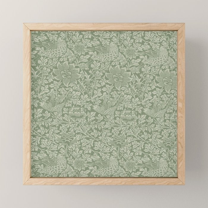 William Morris Bird & Anemone Sage Green Mini Art Print Gallery Image 1