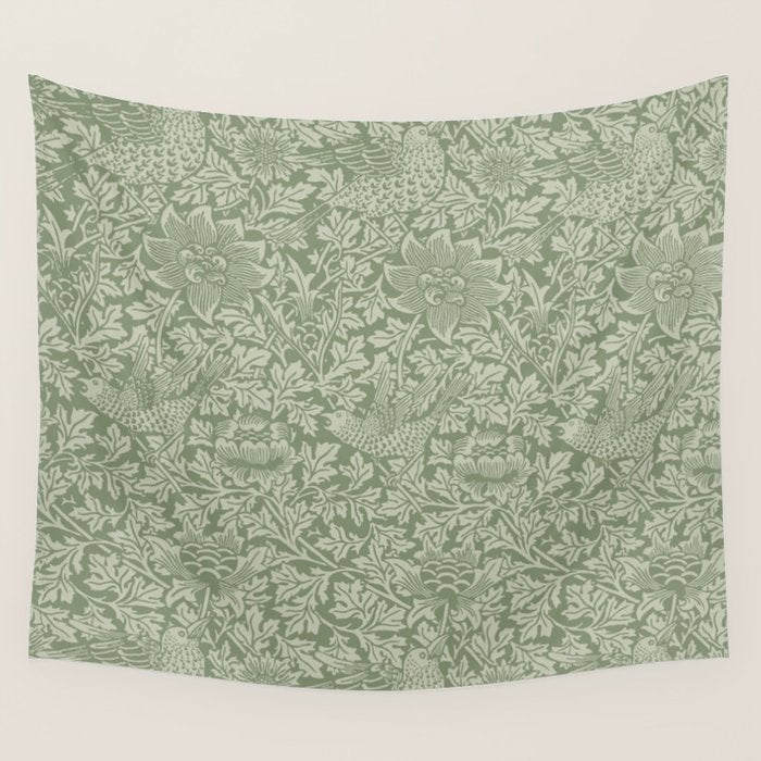 William Morris Bird & Anemone Sage Green Wall Tapestry Gallery Image 4