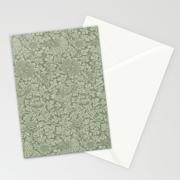 William Morris Bird & Anemone Sage Green Stationery Card Gallery Image 2