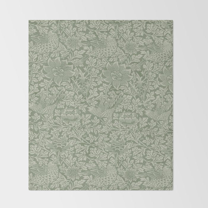 William Morris Bird & Anemone Sage Green Throw Blanket Gallery Image 2