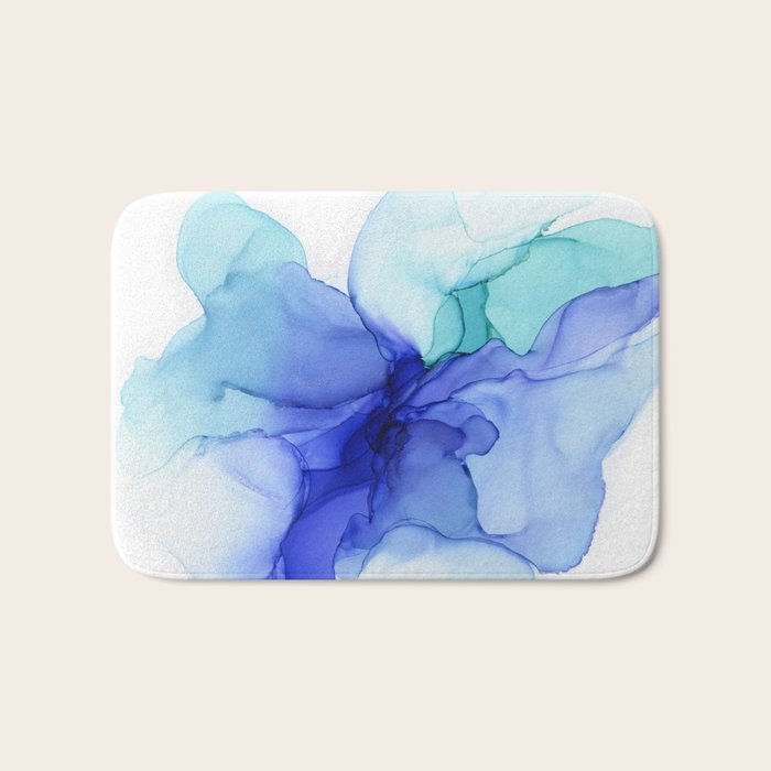 Blue Floral Abstract Ink Bath Mat Gallery Image 1
