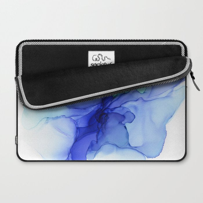 Blue Floral Abstract Ink Laptop Sleeve Gallery Image 2
