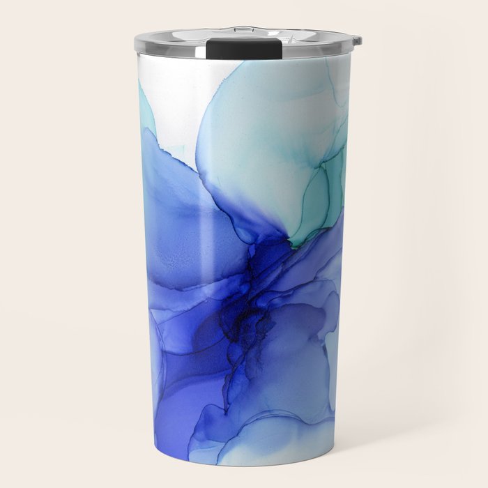 Blue Floral Abstract Ink Travel Mug Gallery Image 1