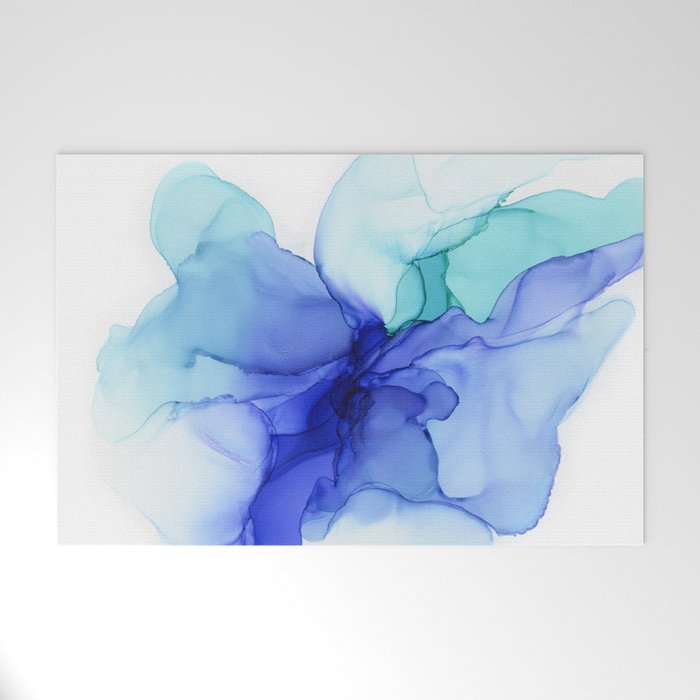 Blue Floral Abstract Ink Welcome Mat Gallery Image 1