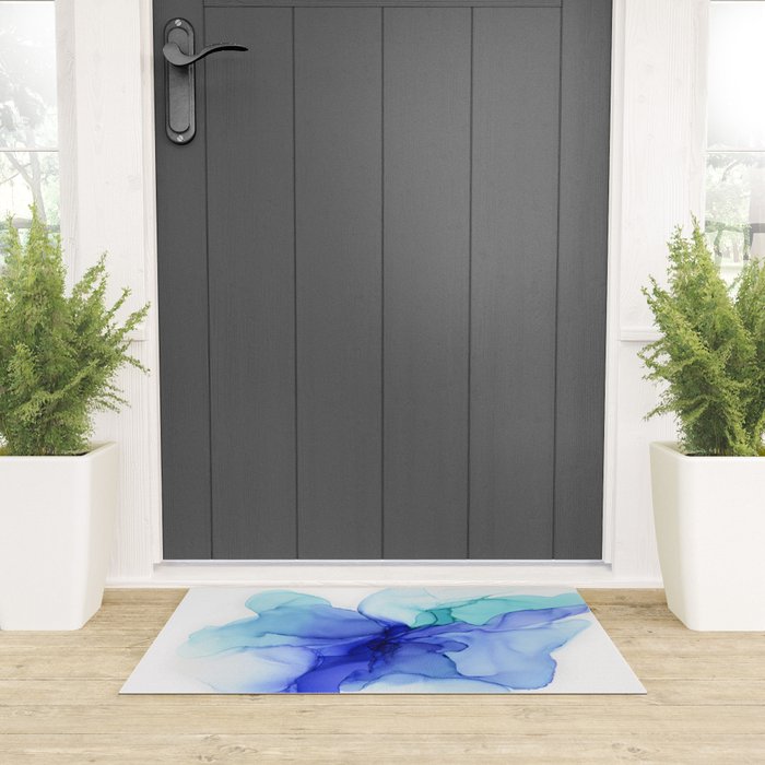 Blue Floral Abstract Ink Welcome Mat Gallery Image 3
