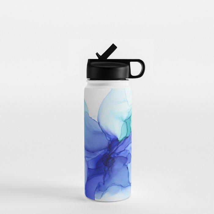 Blue Floral Abstract Ink Water Bottle Gallery Image 1