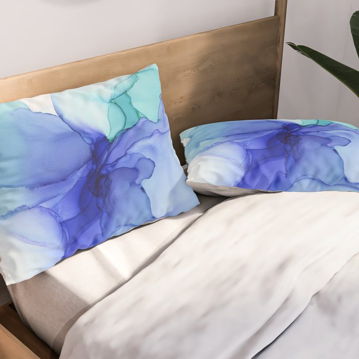 Blue Floral Abstract Ink Pillow Sham Gallery Image 2