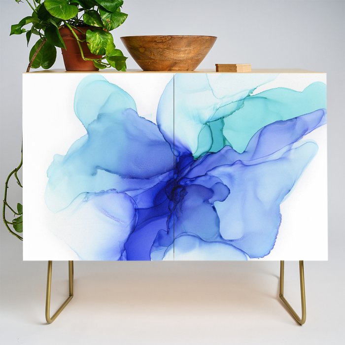 Blue Floral Abstract Ink Credenza Gallery Image 1