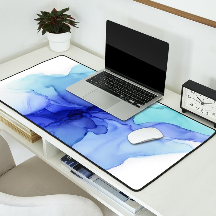 Blue Floral Abstract Ink Desk Mat Gallery Image 2