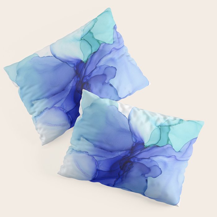Blue Floral Abstract Ink Pillow Sham Gallery Image 3