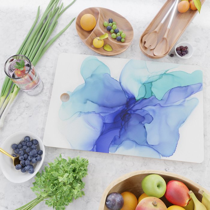 Blue Floral Abstract Ink Cutting Board Gallery Image 2