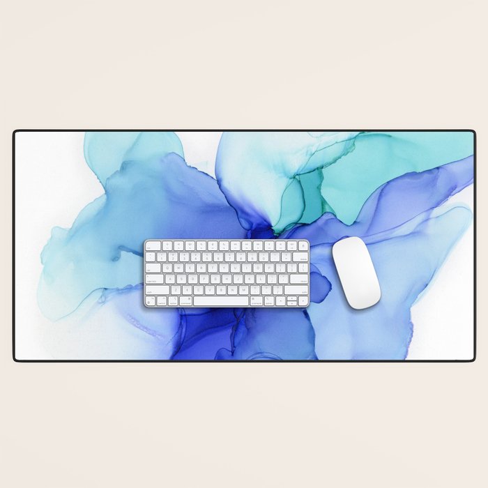 Blue Floral Abstract Ink Desk Mat Gallery Image 1