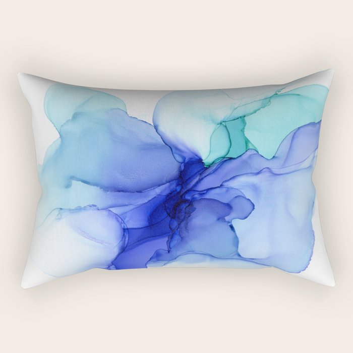 Blue Floral Abstract Ink Rectangular Pillow Gallery Image 2