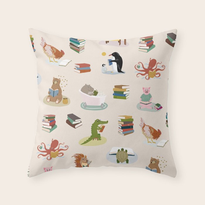 Animal Readers Throw Pillow Gallery Image 1
