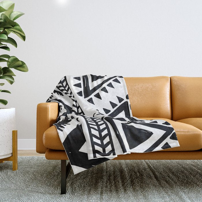 Tribal black and white Throw Blanket Gallery Image 1