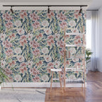 Birds in lush night garden flowers Wall Mural Gallery Image 1