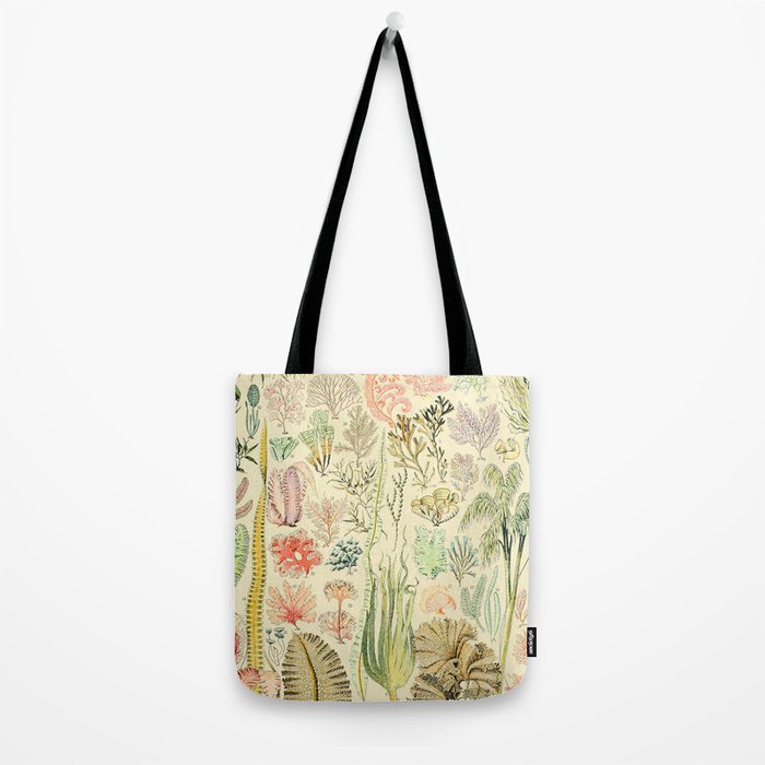 Seaweed and Coral Vintage Illustration Drawing by Adolphe Millot of Underwater Peach Pink Sea Plants Tote Bag Gallery Image 2