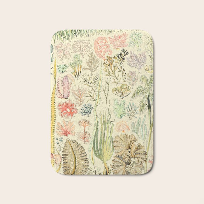 Seaweed and Coral Vintage Illustration Drawing by Adolphe Millot of Underwater Peach Pink Sea Plants Bath Mat Gallery Image 1